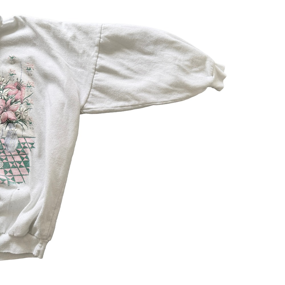 Vintage White Teddy Bear Tea Party Graphic Sweatshirt Polo Collar Women Large - Picture 7 of 8